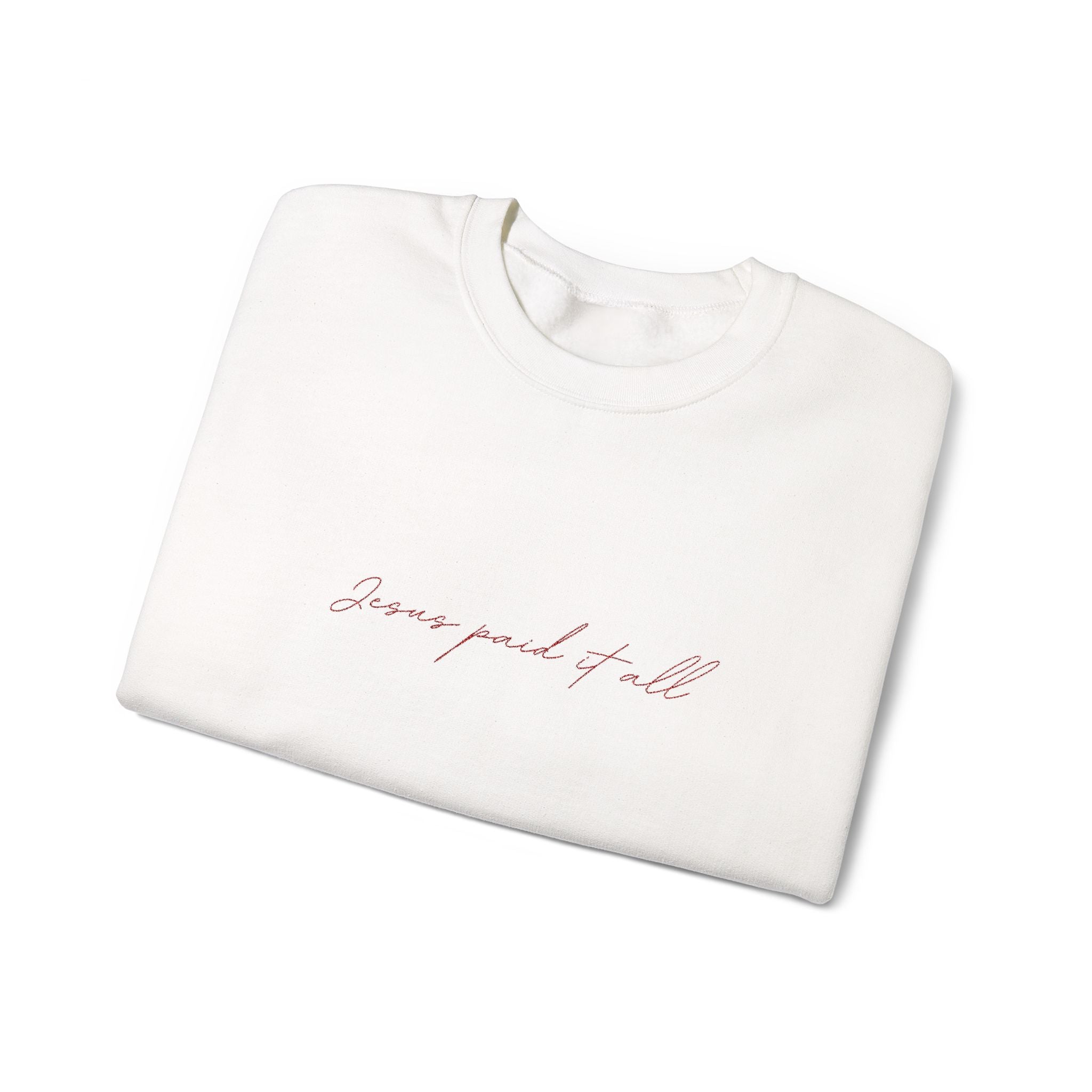 Christian Crewneck Sweatshirt — "Jesus Paid It All" Minimal Script